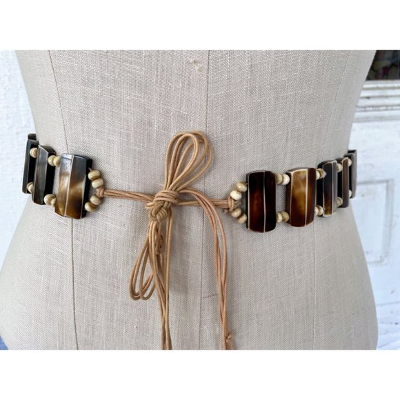 Vintage BOHO Festival HIppy Tie Belt Faux Horn Resin Beads - Picture 4 of 13